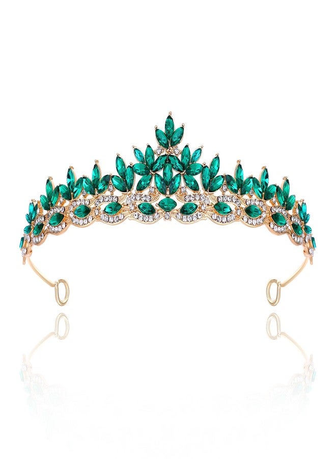 FORSEVEN Crystal Princess Queen Tiara - Bride Rhinestone Crowns Headband for Women Wedding Birthday Halloween Christmas Prom Pageant Party Coming of Age Ceremony Photo Props (Green) - Image 1
